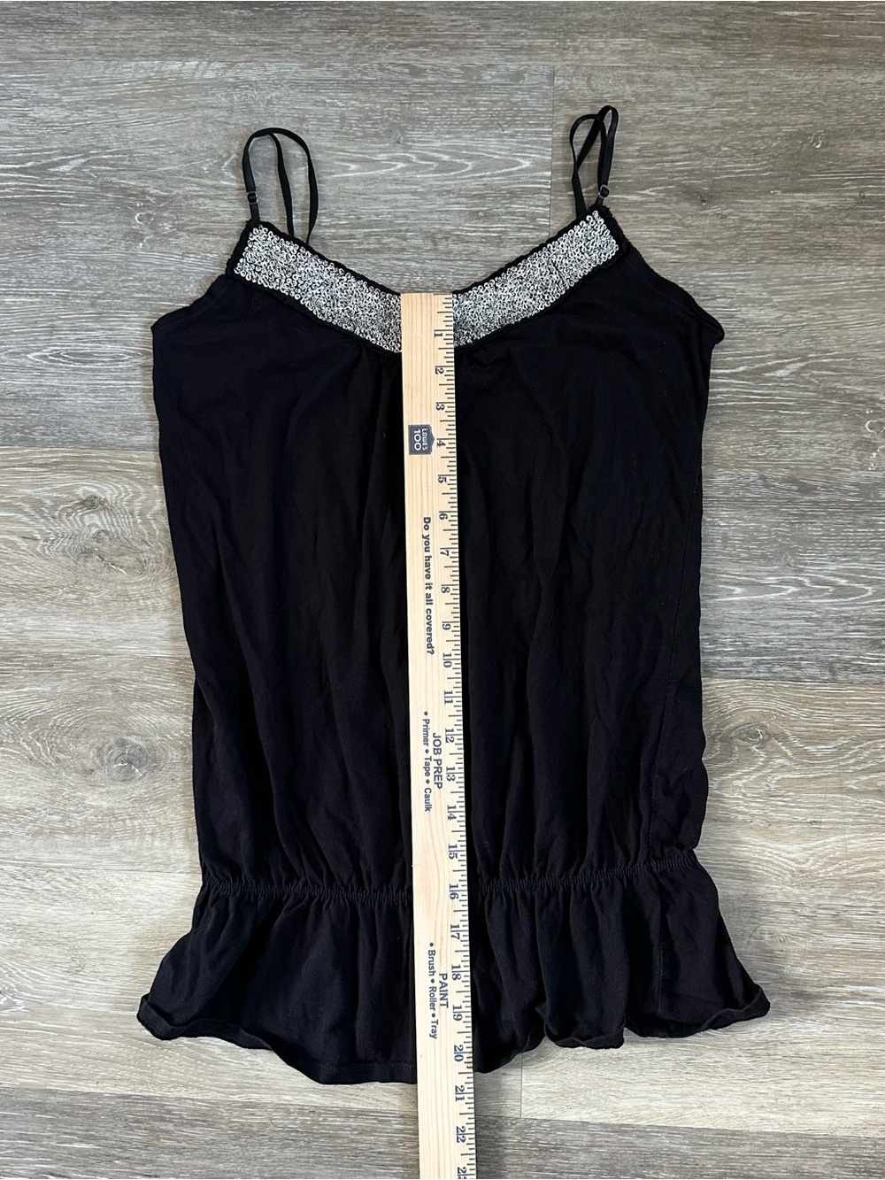 Y2K Meghan Noland Los Angeles black spaghetti strap tank with beaded neck Sz L - Picture 7 of 8